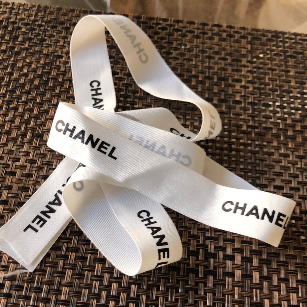 Chanel White Ribbon with Black Logo 42 inches